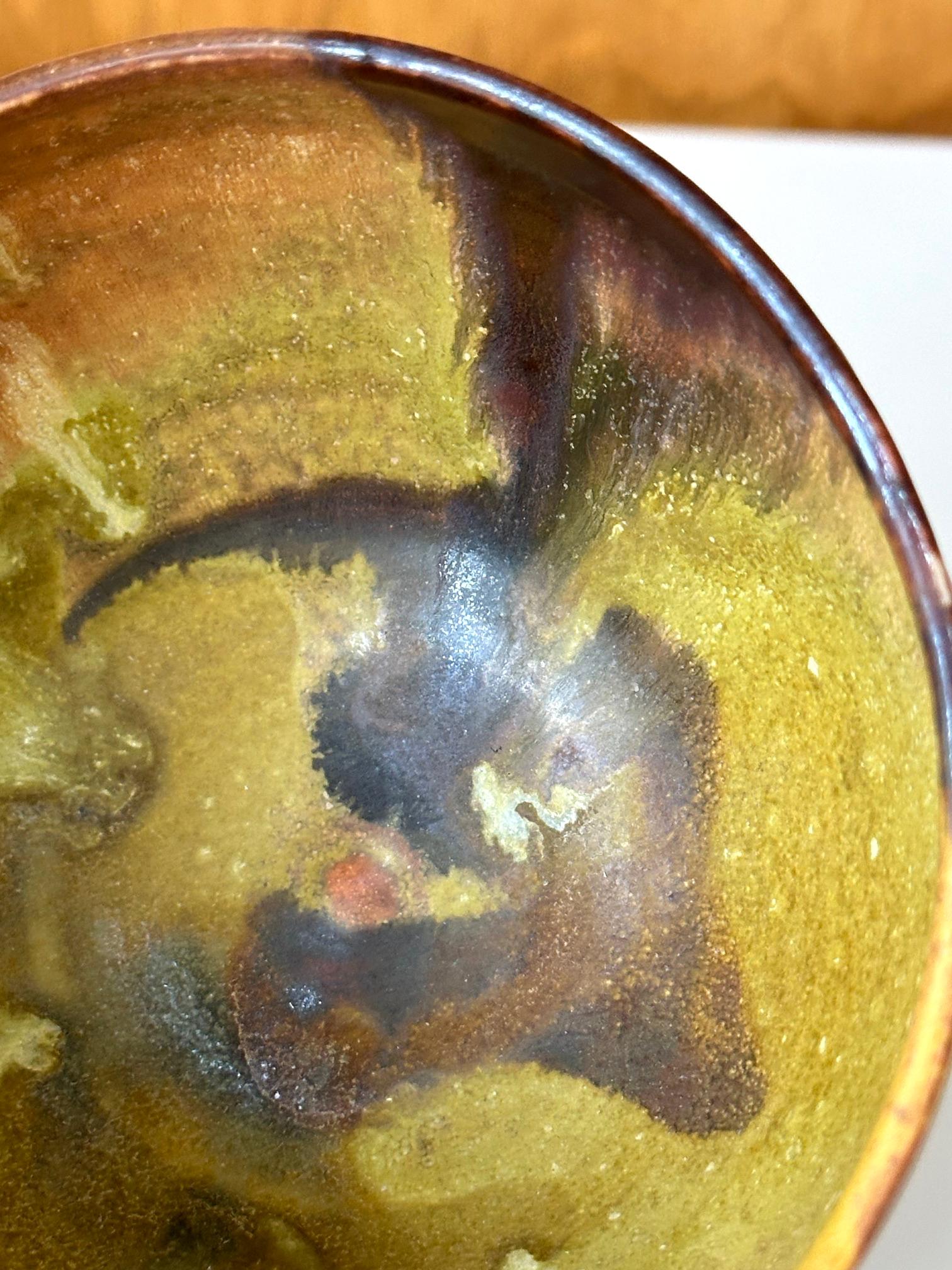 Ceramic Tea Bowl with Mottled Yellow Glaze by Toshiko Takaezu For Sale 4