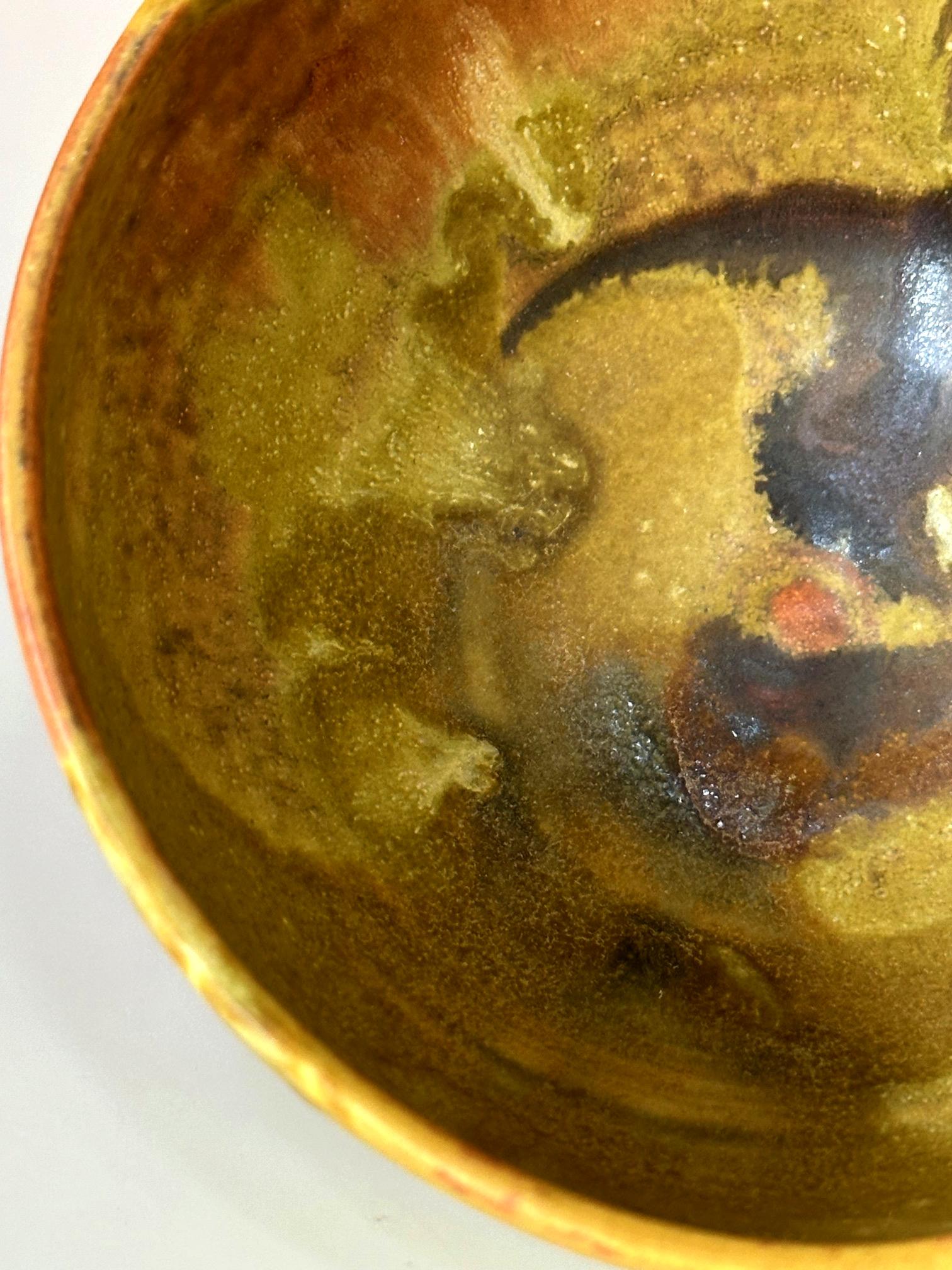 Ceramic Tea Bowl with Mottled Yellow Glaze by Toshiko Takaezu For Sale 5