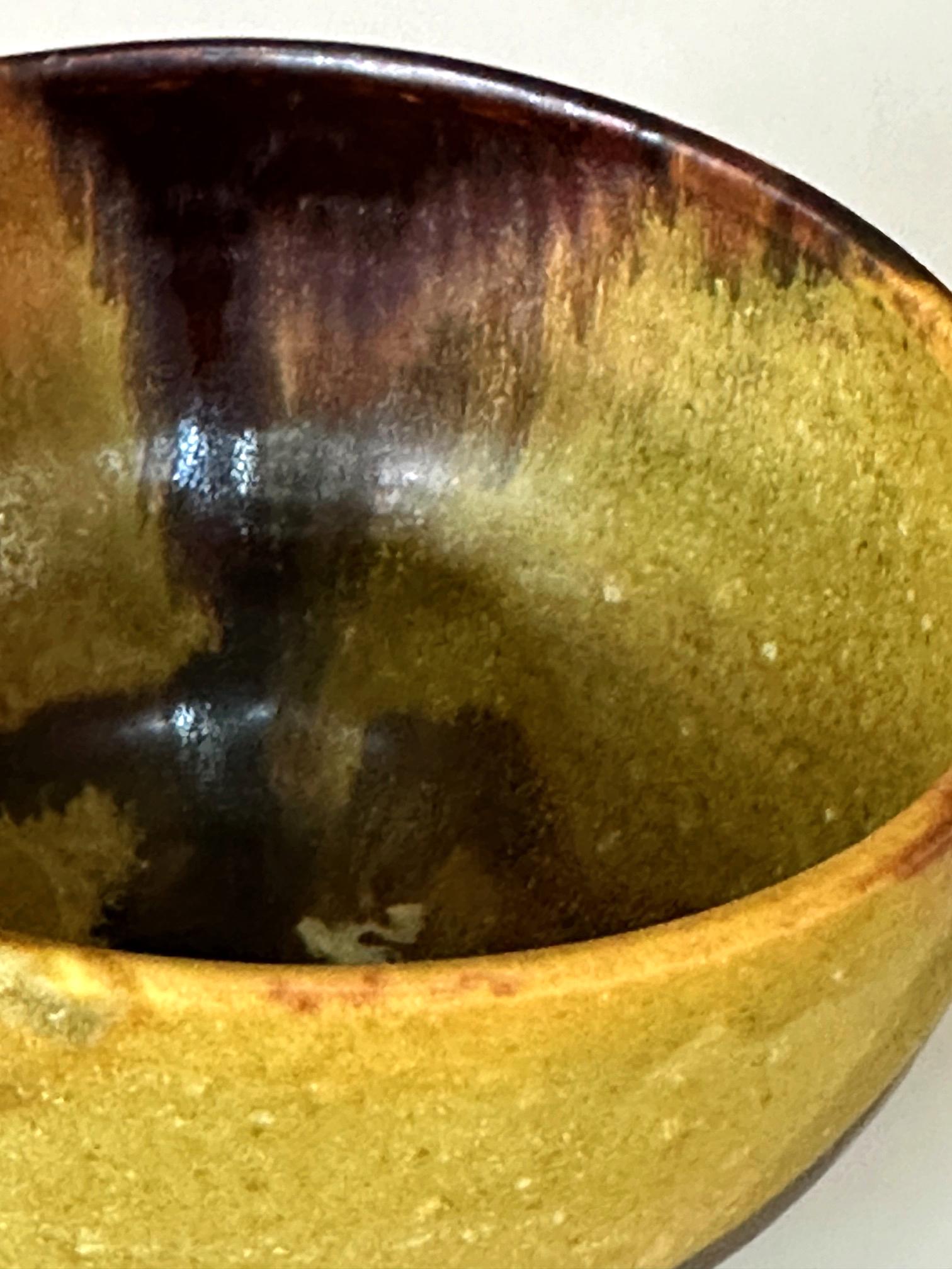 Ceramic Tea Bowl with Mottled Yellow Glaze by Toshiko Takaezu For Sale 8