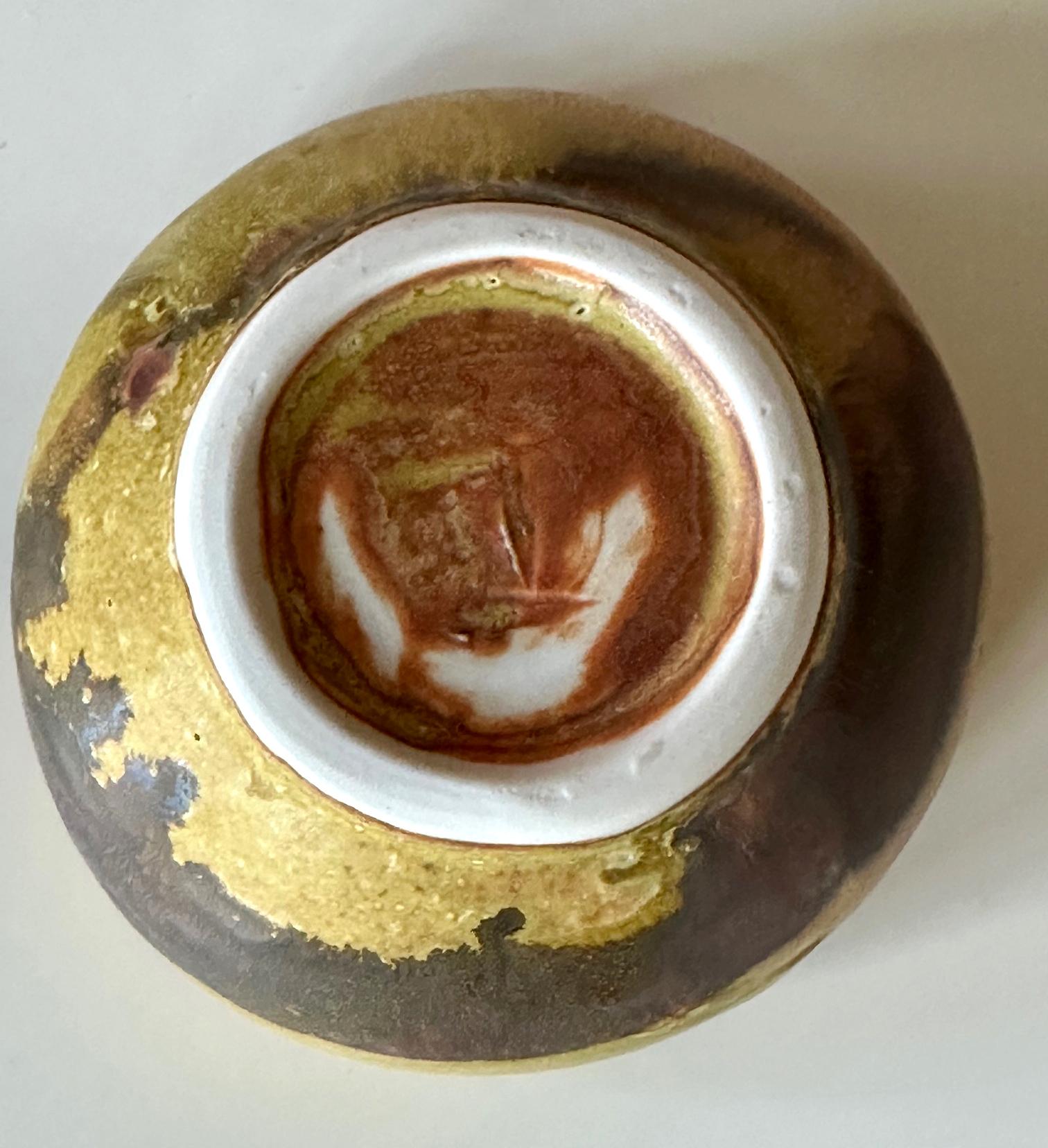 Ceramic Tea Bowl with Mottled Yellow Glaze by Toshiko Takaezu For Sale 2