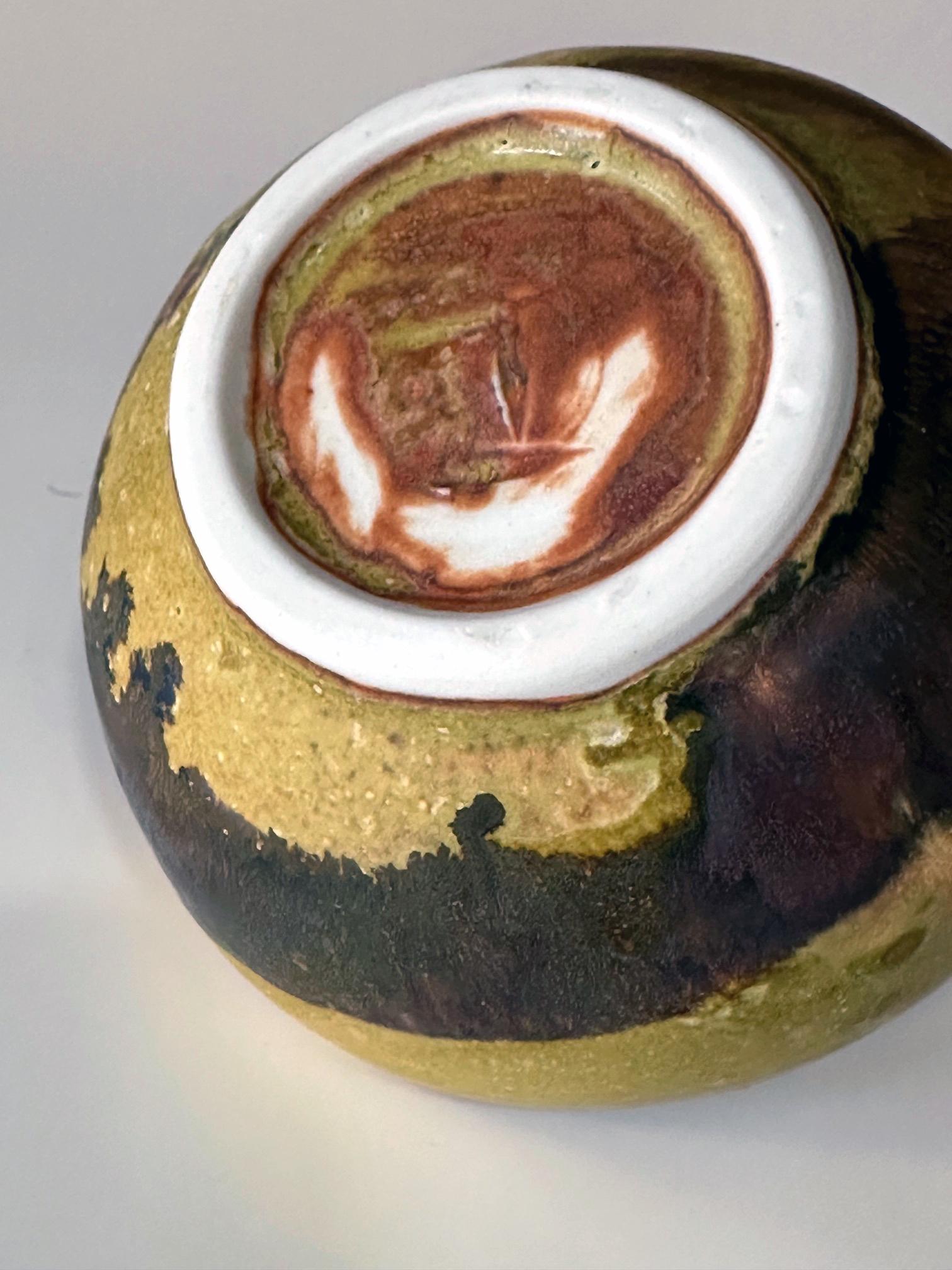 Ceramic Tea Bowl with Mottled Yellow Glaze by Toshiko Takaezu For Sale 3