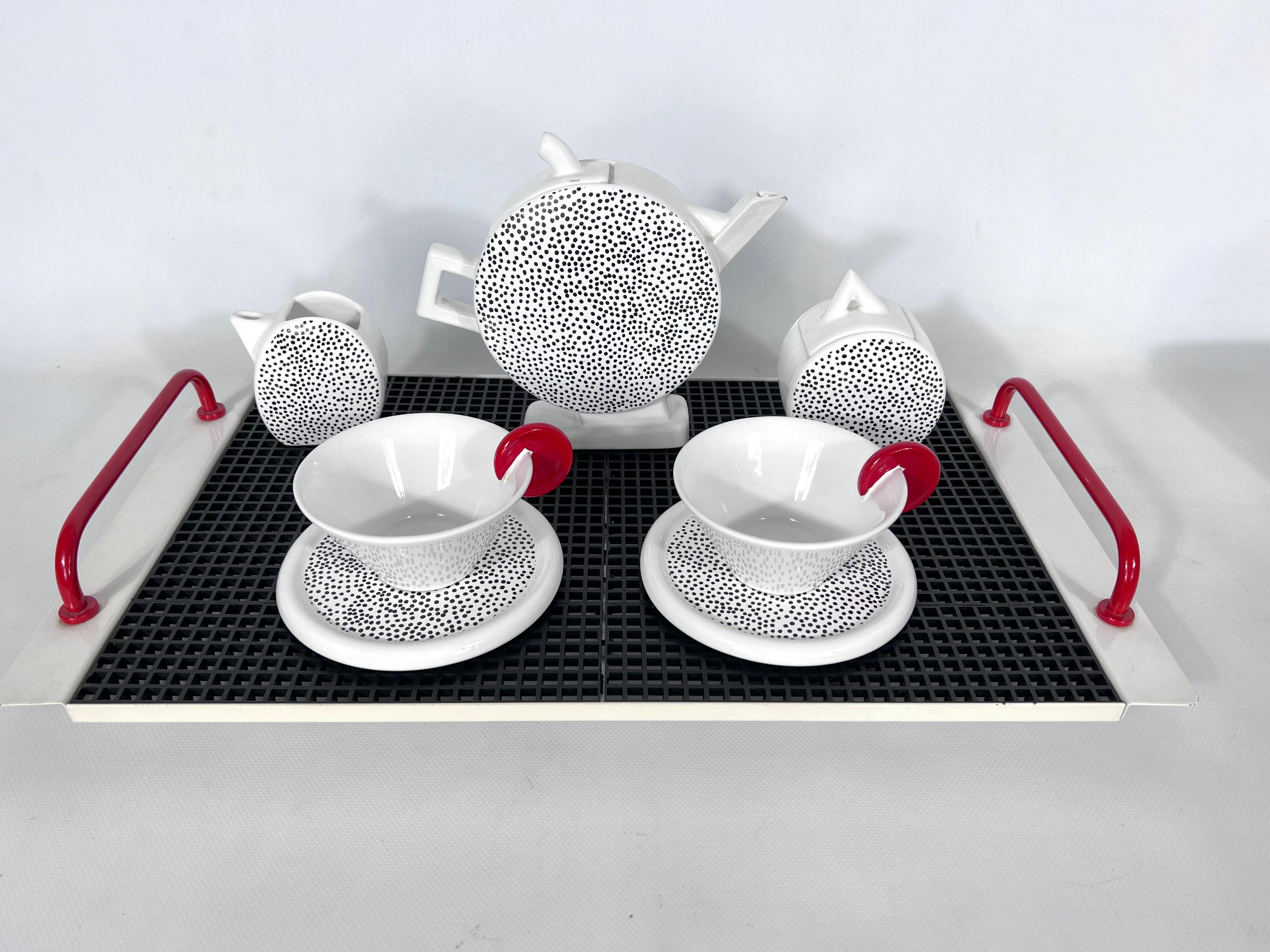 Ceramic Tea Set by Mas for Memphis Milano, 1980s, Set of 7 For Sale 3