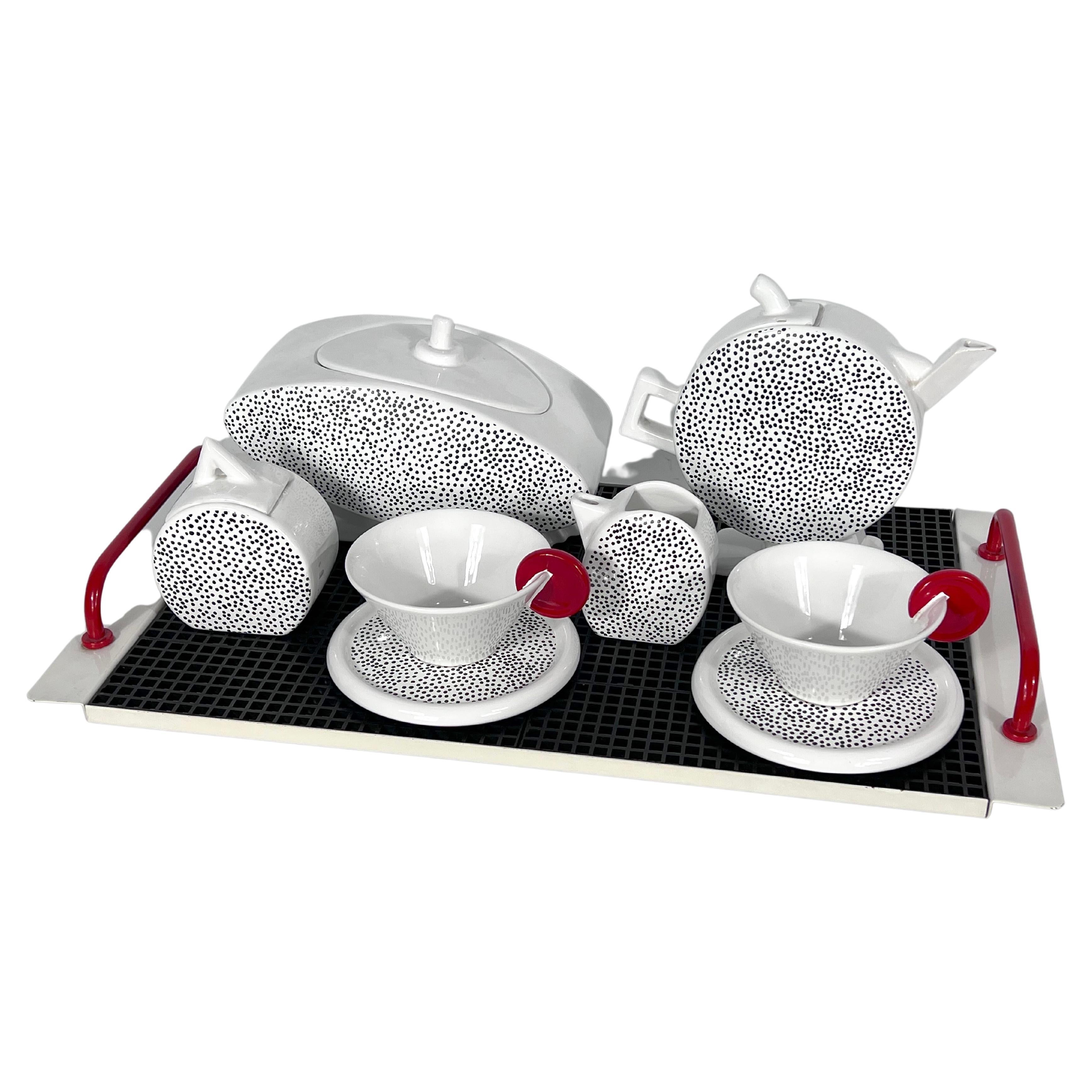 Ceramic Tea Set by Mas for Memphis Milano, 1980s, Set of 7