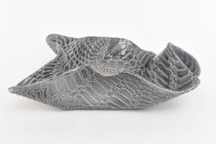 Vintage Ceramic Snakeskin Biomorphic Textural Sculptural Bowl Gray White 1970's