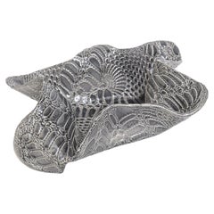 Ceramic Textural Snakeskin Pattern Grey White Biomorphic Sculptural Bowl