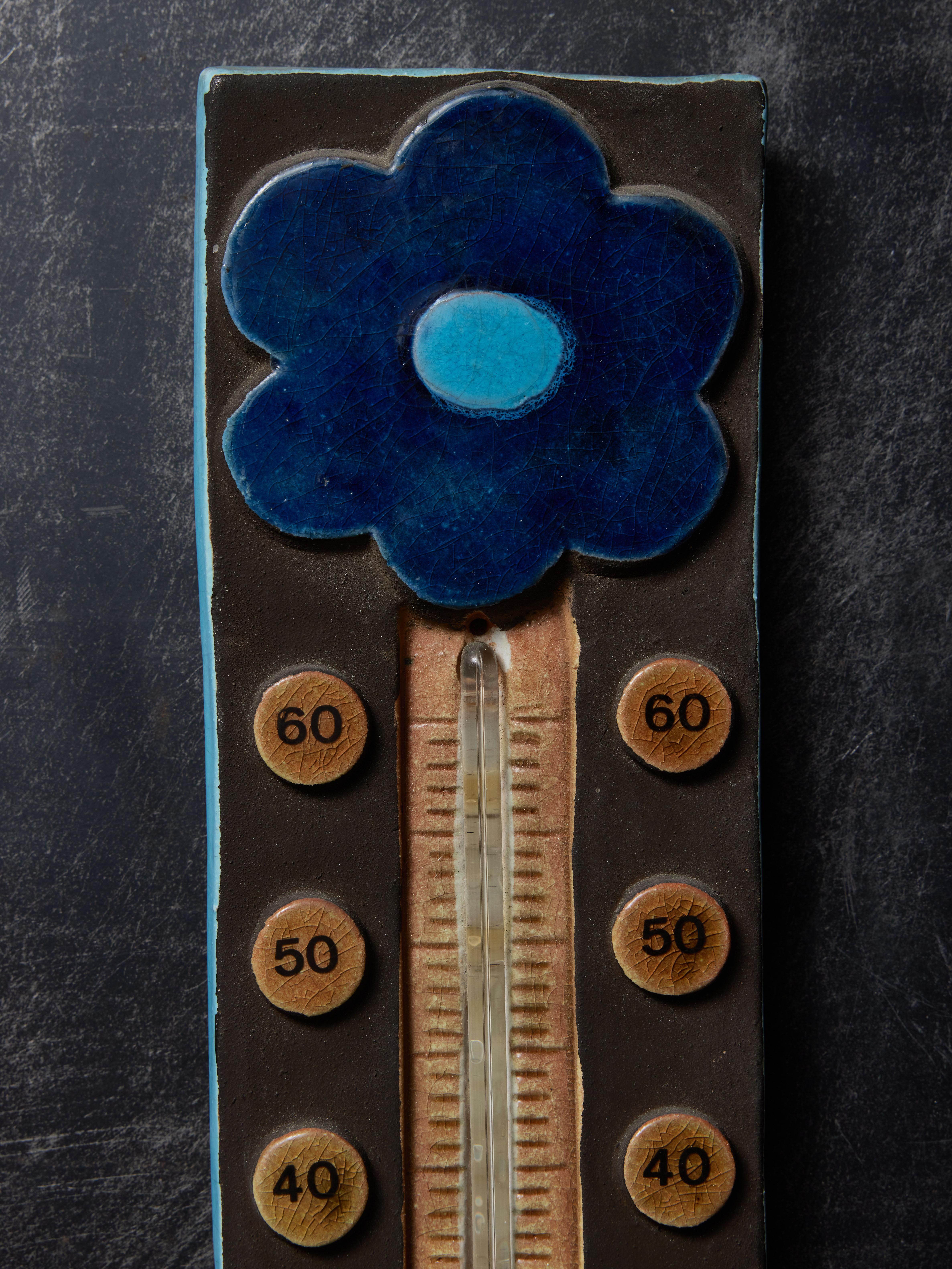 Ceramic Thermometer by Mithé Espelte with Flower Motif In Good Condition For Sale In Saint-Ouen, IDF