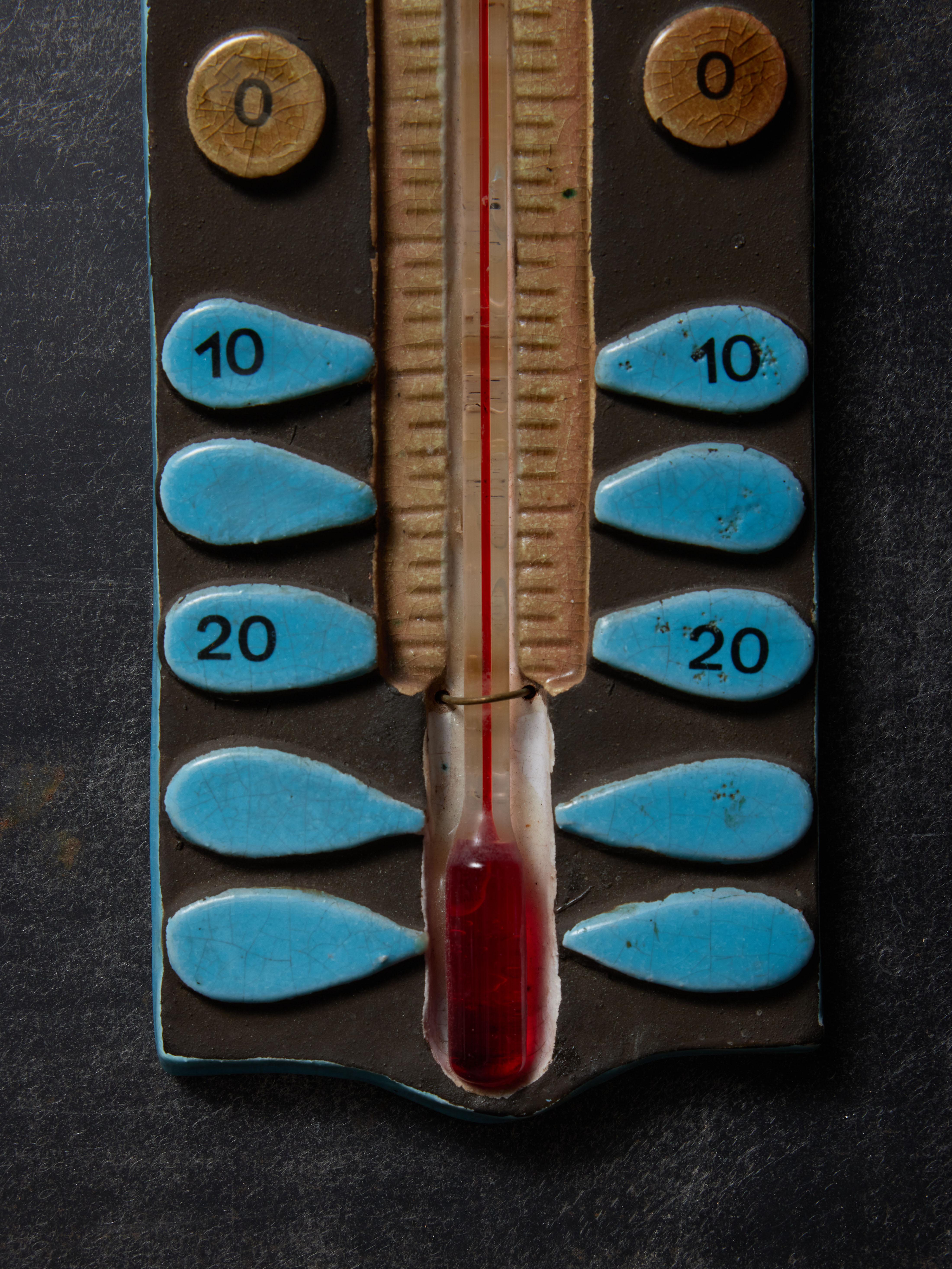 Mid-20th Century Ceramic Thermometer by Mithé Espelte with Flower Motif For Sale