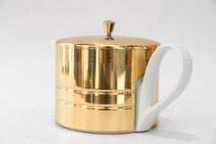 Ceramic thermos can with brass cover around 1950s