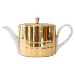 Ceramic thermos can with brass cover around 1950s