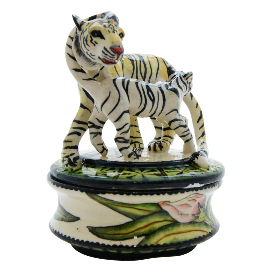 Modern Ceramic  Tiger And Cub Jewelry Box  , hand made in South Africa