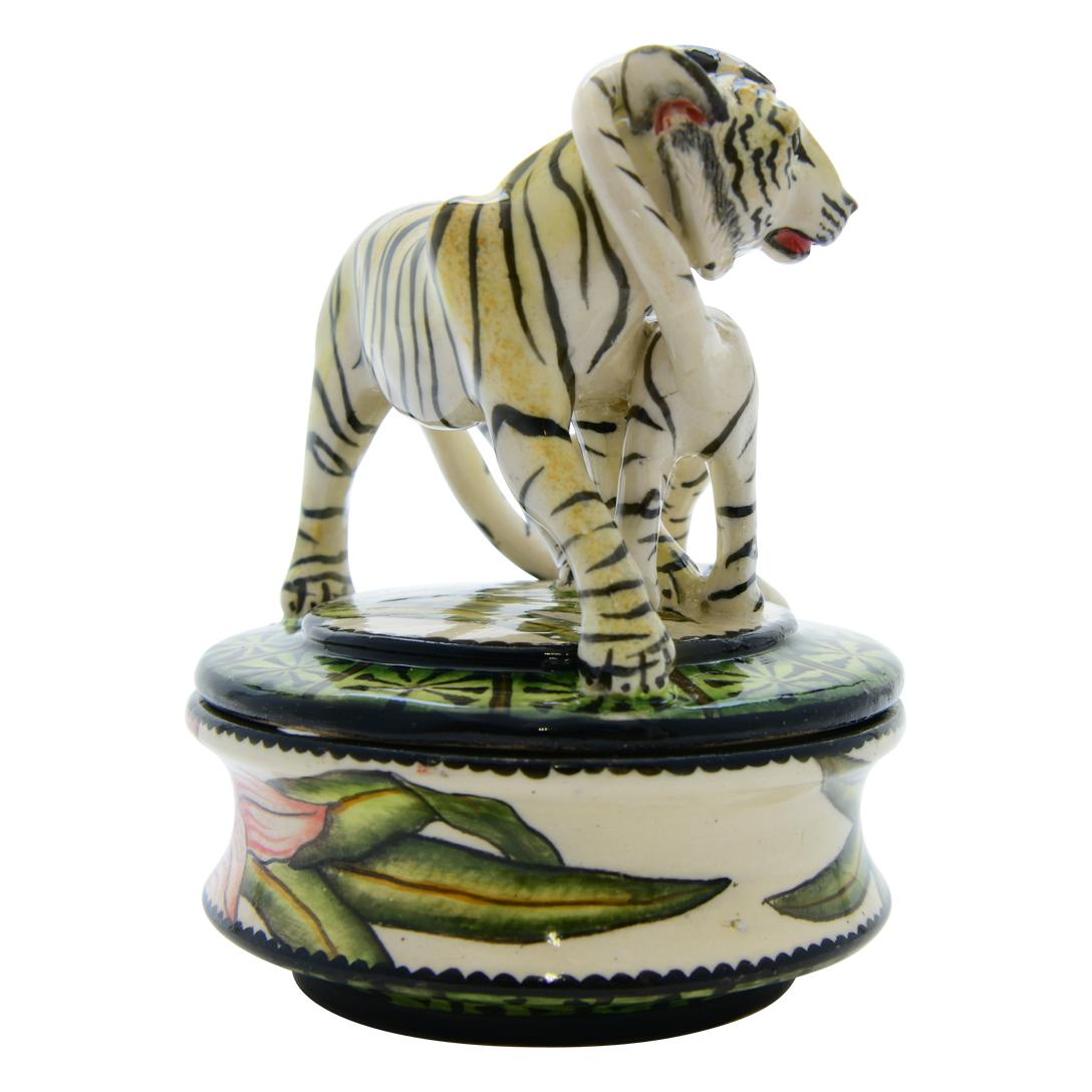 Fired Ceramic  Tiger And Cub Jewelry Box  , hand made in South Africa