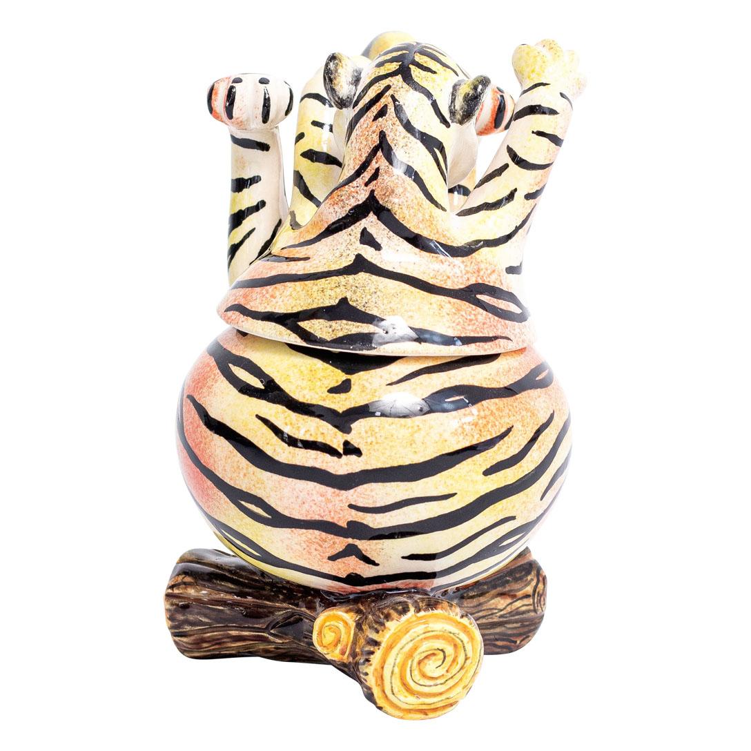 Caja de cerámica con forma de tigre, Hand Made en Sudáfrica Al fuego en venta