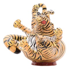 Scatola portagioie con tigre in ceramica  , realizzato a mano in Sudafrica