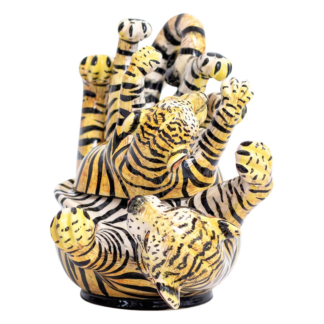 Modern Ceramic Tiger Jewelry Box , hand made in South Africa For Sale