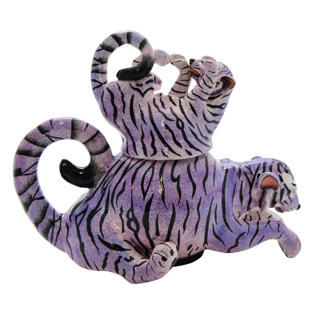 Modern Ceramic Tiger Jewelry Box , hand made in South Africa For Sale