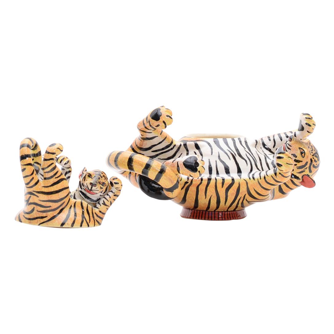 South African Ceramic Tiger Jewelry Box  , hand made in South Africa For Sale