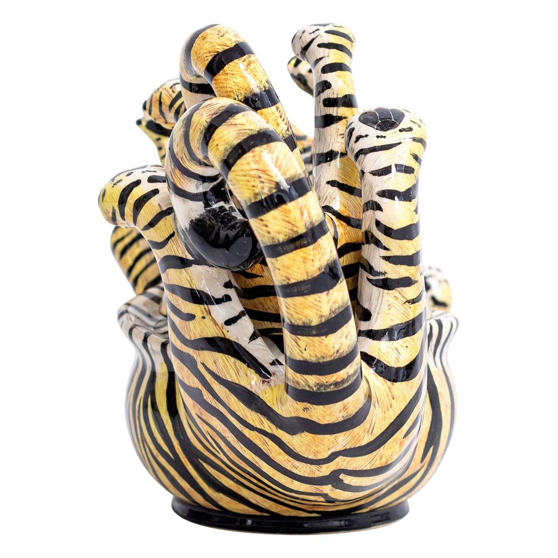 Hand-Painted Ceramic Tiger Jewelry Box , hand made in South Africa For Sale