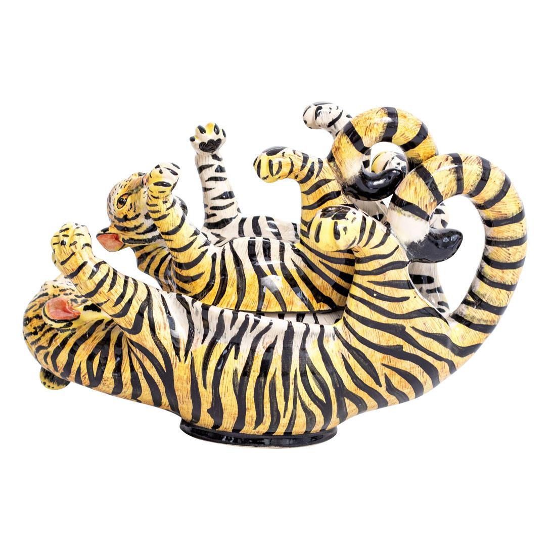 Ceramic Tiger Jewelry Box , hand made in South Africa In Excellent Condition For Sale In North Miami, FL