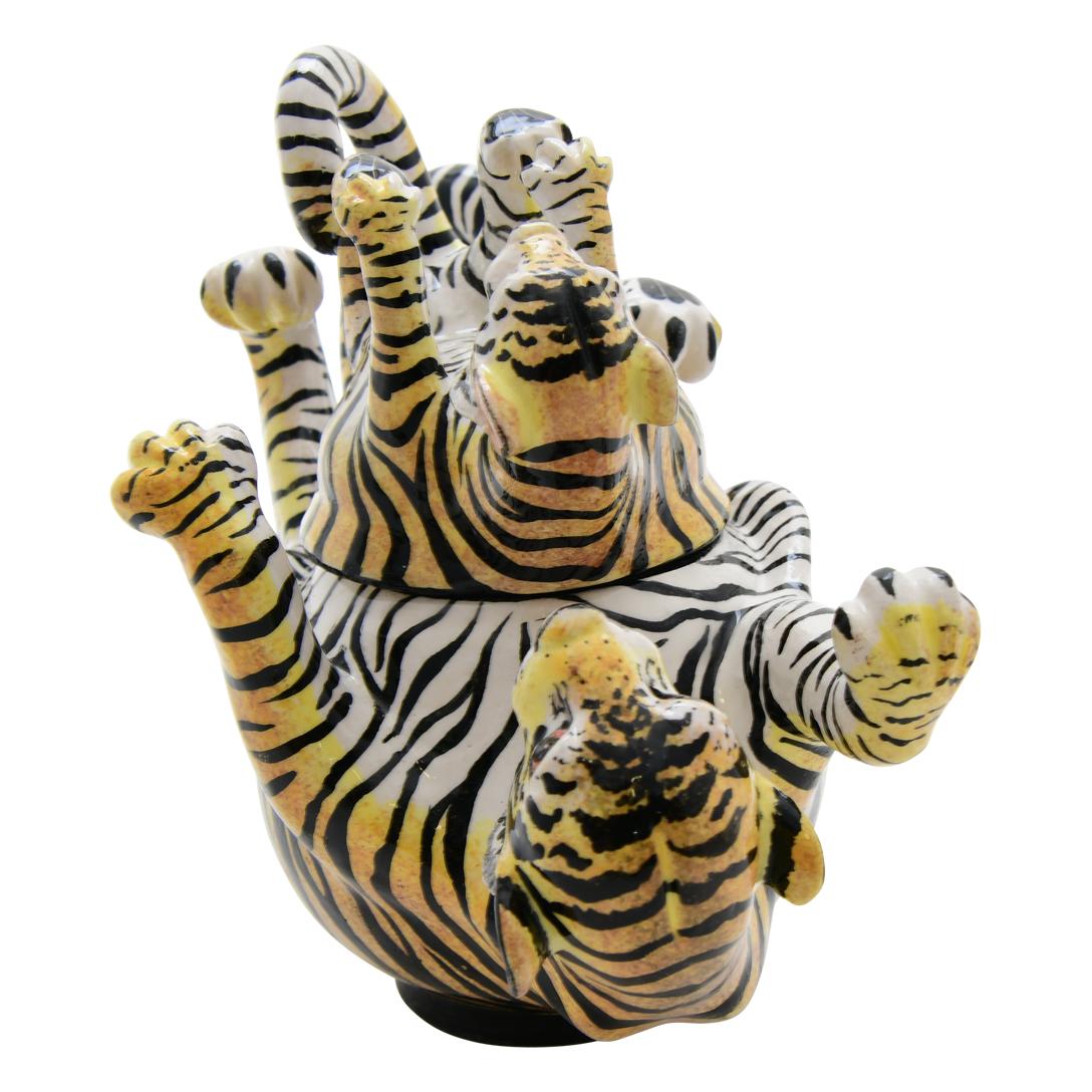Ceramic Tiger Jewelry Box   , hand made in South Africa In Excellent Condition In North Miami, FL