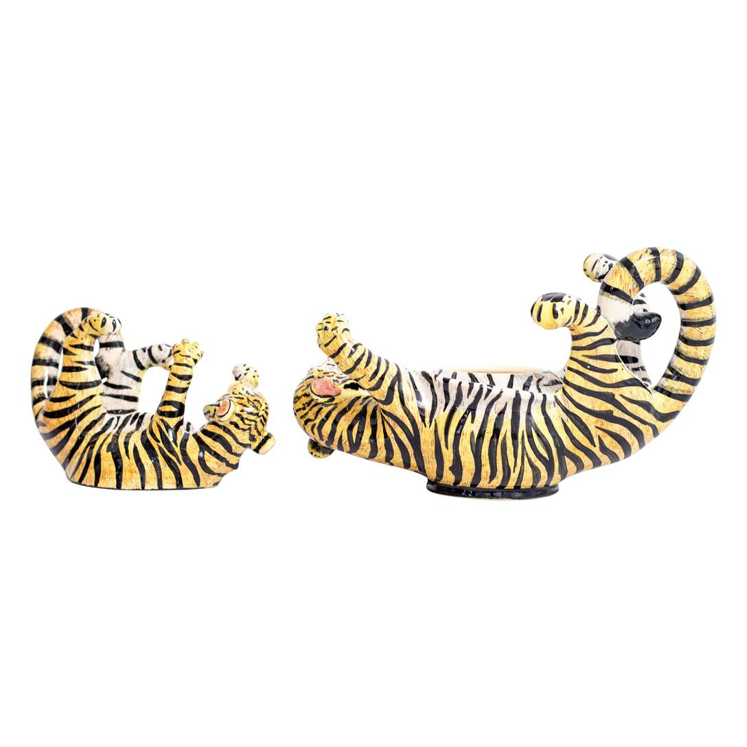Contemporary Ceramic Tiger Jewelry Box , hand made in South Africa For Sale