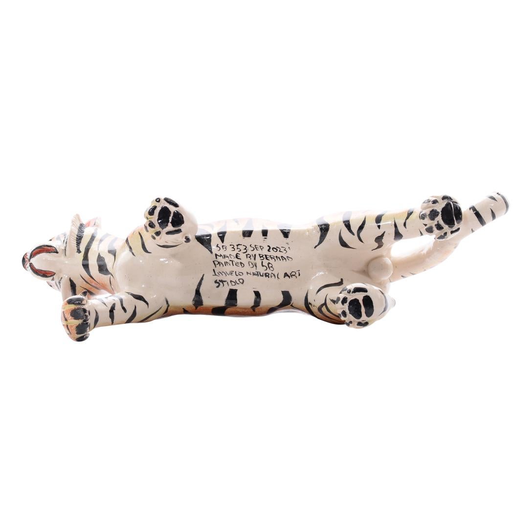 Ceramic  Tiger  Sculpture , Hand Made And Painted In South Africa For Sale 3