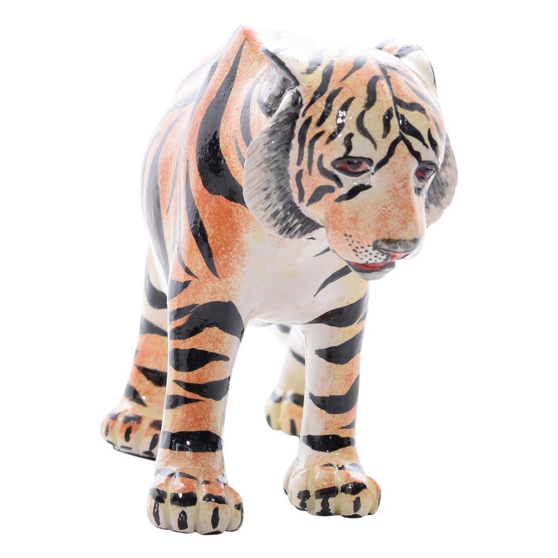 Ceramic  Tiger  Sculpture , Hand Made And Painted In South Africa For Sale 4