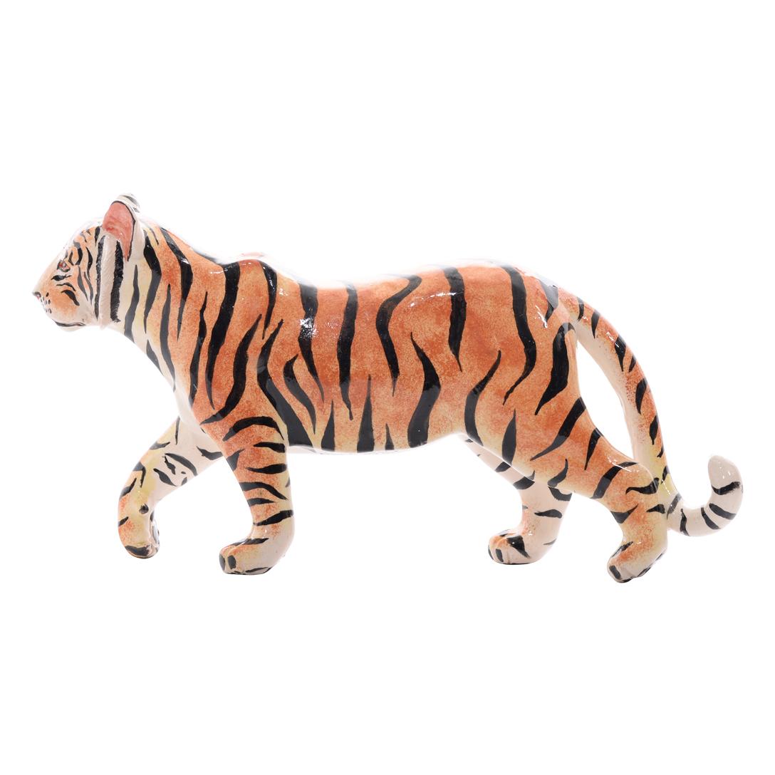 Modern Ceramic  Tiger  Sculpture , Hand Made And Painted In South Africa For Sale