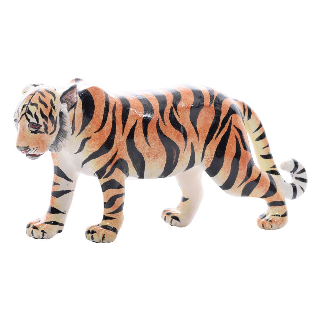 Modern Ceramic  Tiger  Sculpture , Hand Made And Painted In South Africa For Sale