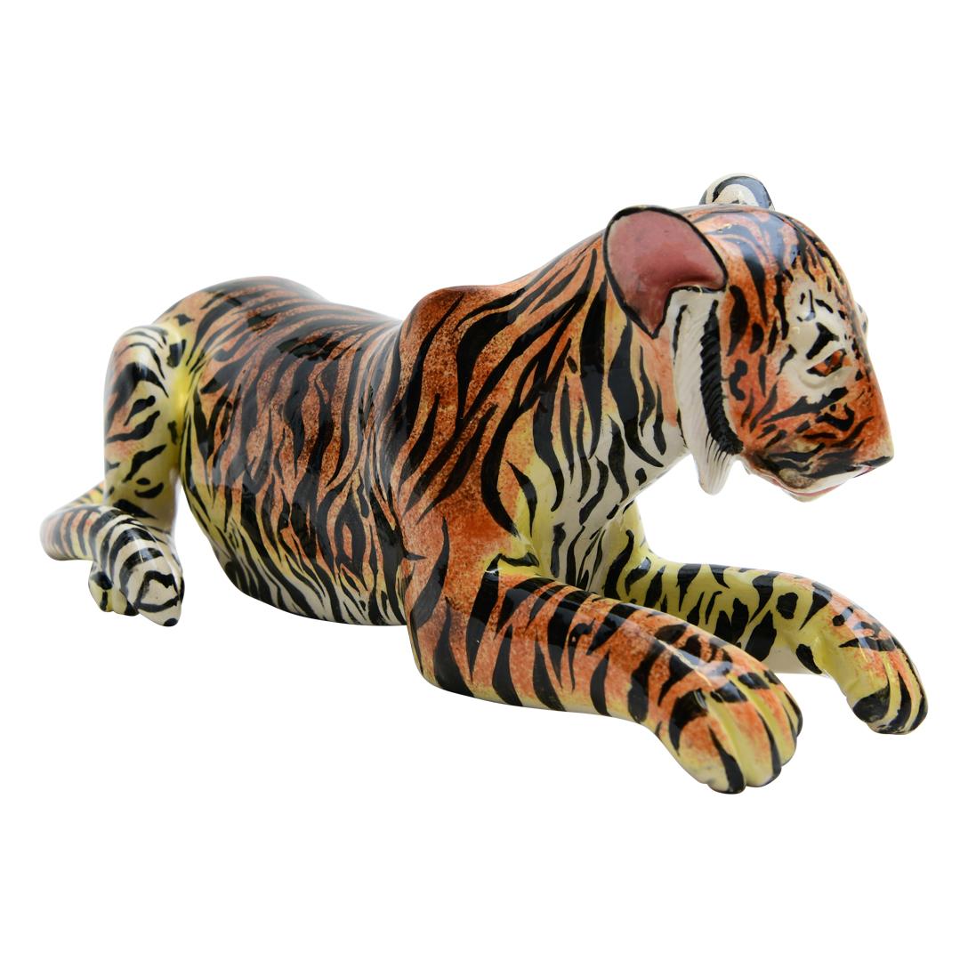 South African Ceramic  Tiger  Sculpture , Hand Made And Painted In South Africa For Sale