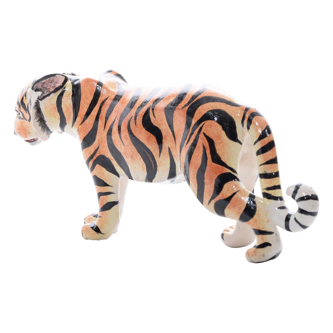 South African Ceramic  Tiger  Sculpture , Hand Made And Painted In South Africa For Sale
