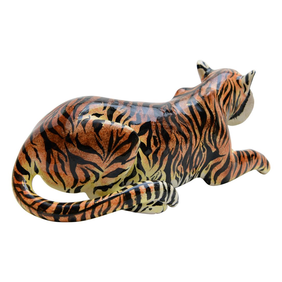 Fired Ceramic  Tiger  Sculpture , Hand Made And Painted In South Africa For Sale