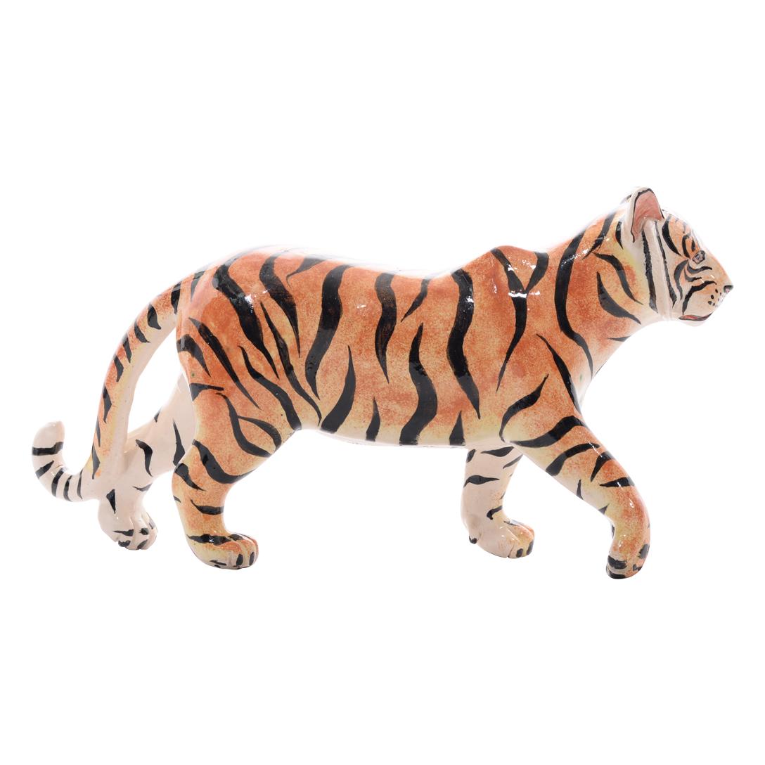 Fired Ceramic  Tiger  Sculpture , Hand Made And Painted In South Africa For Sale