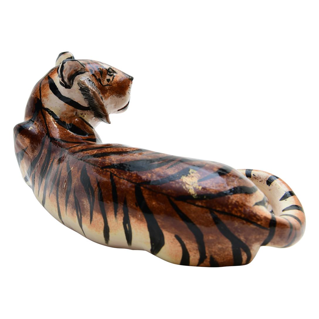 Fired Ceramic  Tiger  Sculpture , Hand Made And Painted In South Africa For Sale