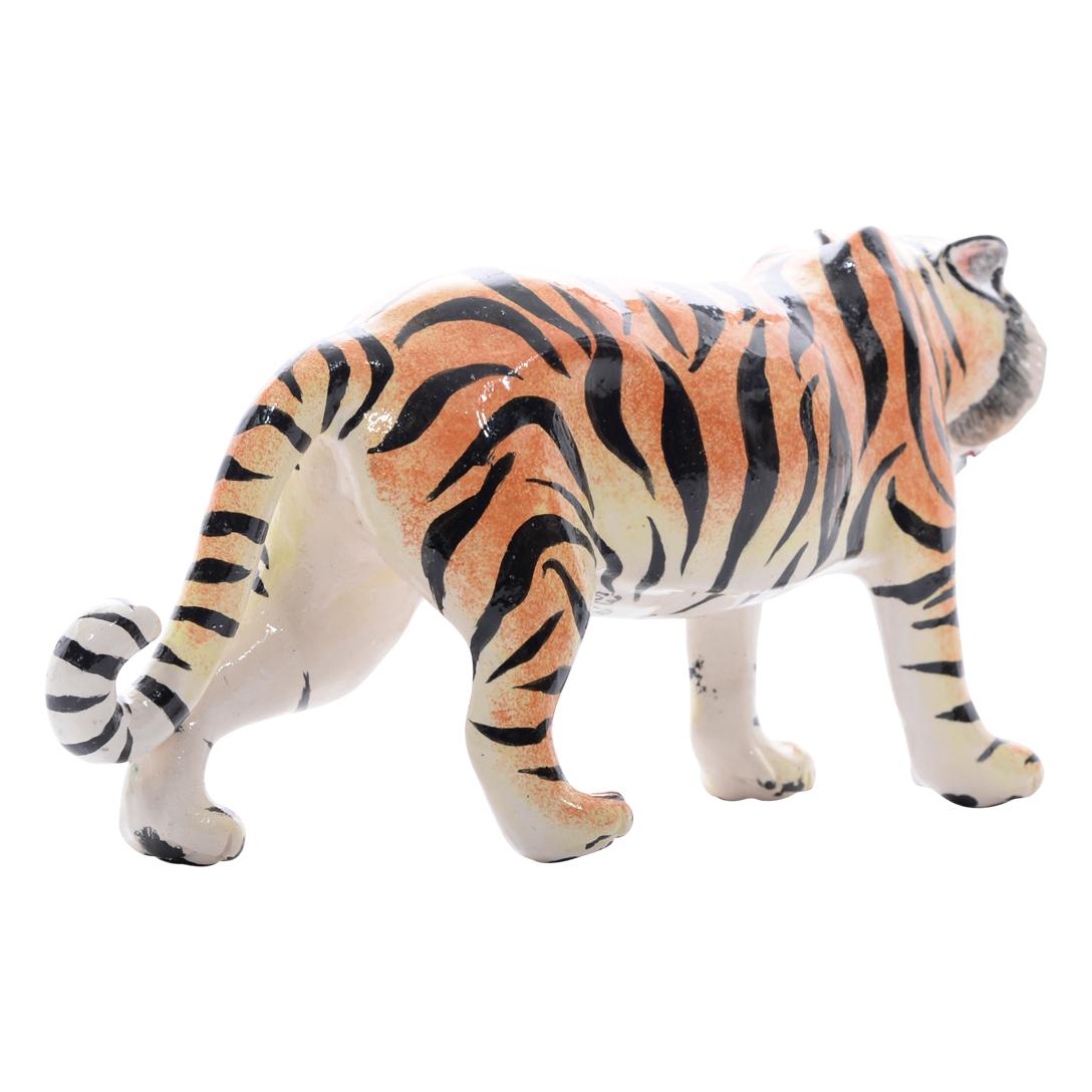 Fired Ceramic  Tiger  Sculpture , Hand Made And Painted In South Africa For Sale