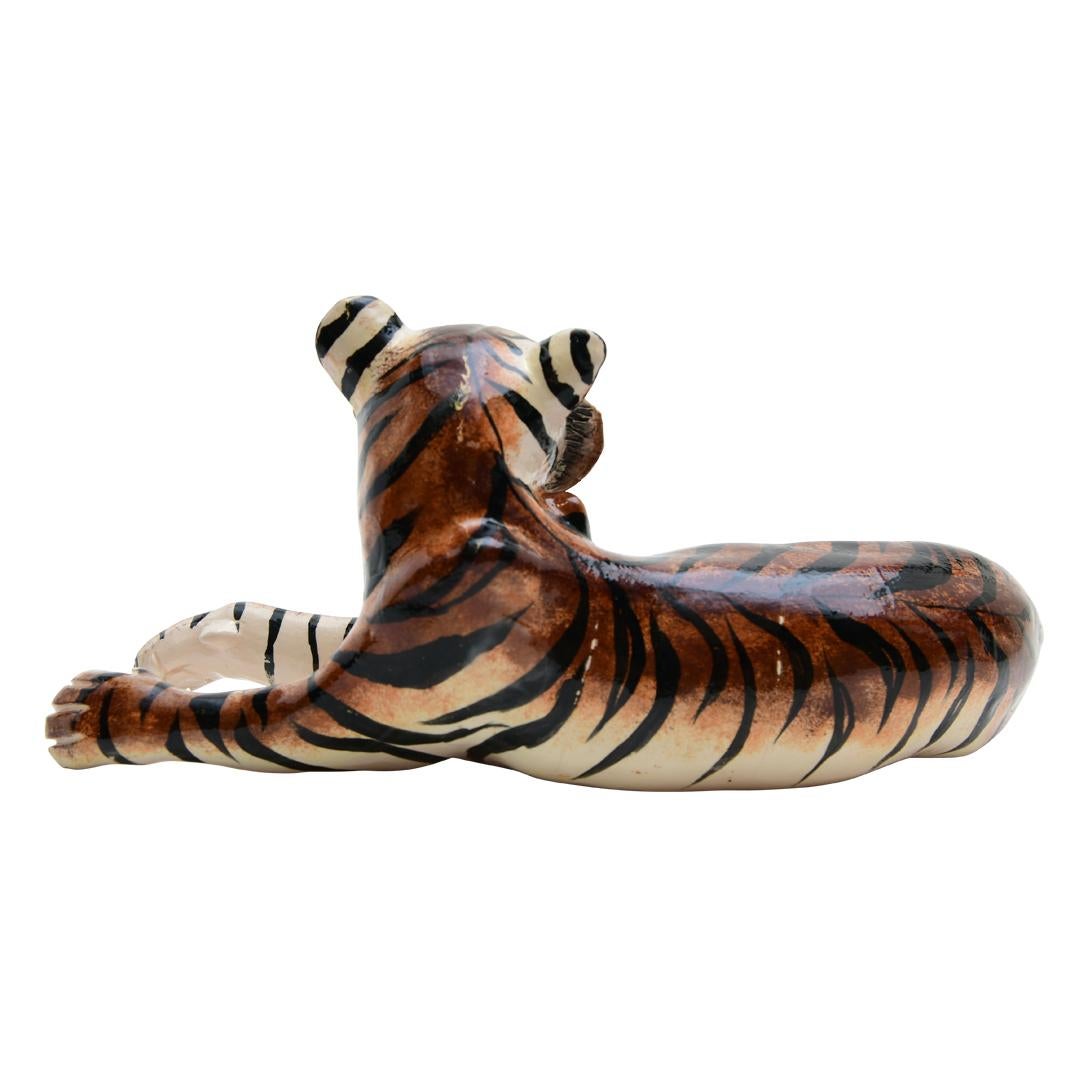 Ceramic  Tiger  Sculpture , Hand Made And Painted In South Africa In Excellent Condition For Sale In North Miami, FL