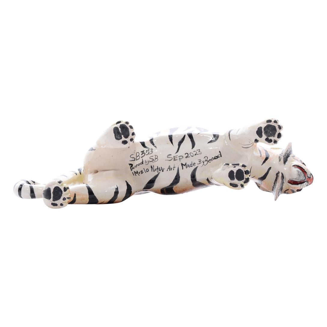Ceramic  Tiger  Sculpture , Hand Made And Painted In South Africa In Excellent Condition For Sale In North Miami, FL