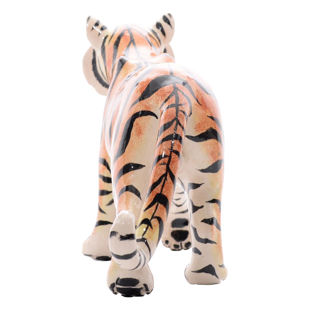 Ceramic  Tiger  Sculpture , Hand Made And Painted In South Africa For Sale 1