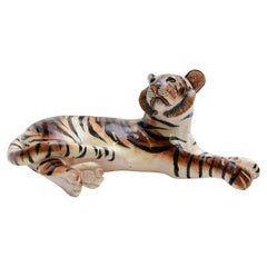 Cerámica  Tigre  Escultura , Hand Made Y Pintada En Sudáfrica