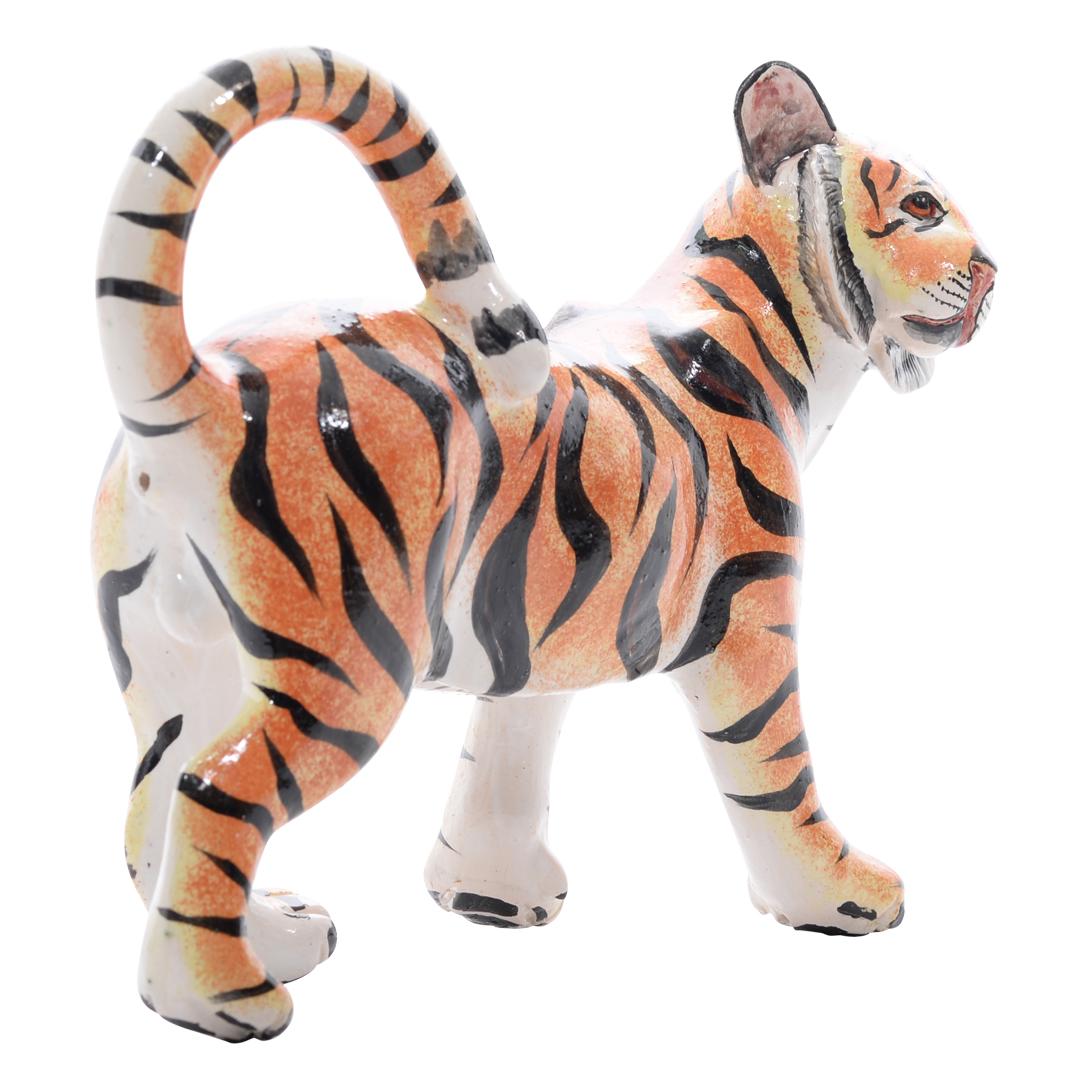 Ceramic Tiger Sculpture, hand made in South Africa In Excellent Condition For Sale In North Miami, FL