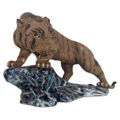 Ceramic Tiger Sculpture Shiwan Midcentury