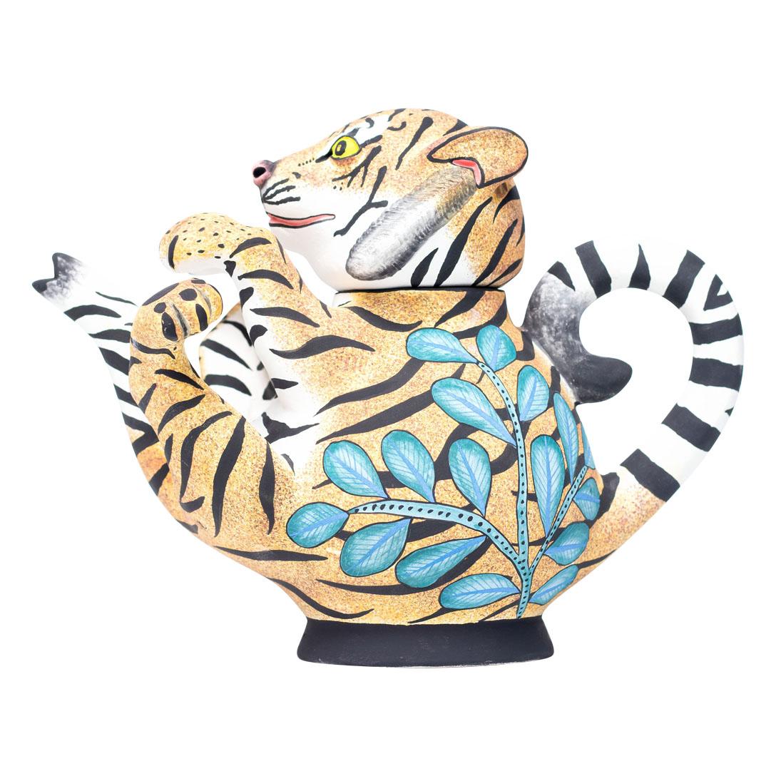 Ceramic Tiger Teapot  , hand made in South Africa For Sale 4