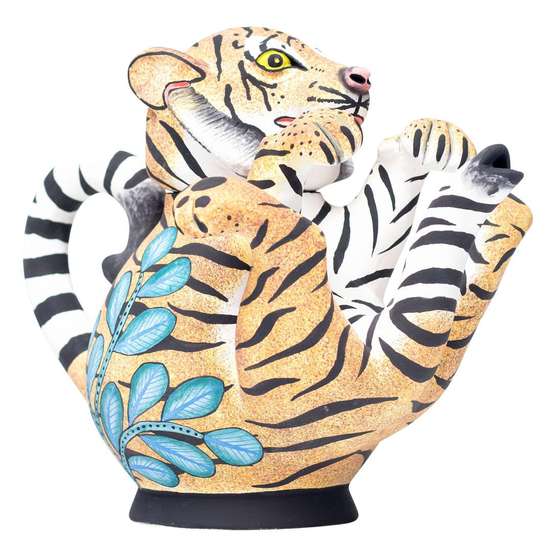 Fired Ceramic Tiger Teapot  , hand made in South Africa For Sale