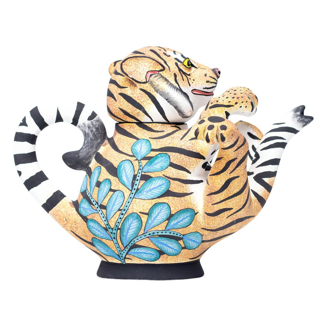 Ceramic Tiger Teapot  , hand made in South Africa In Excellent Condition For Sale In North Miami, FL
