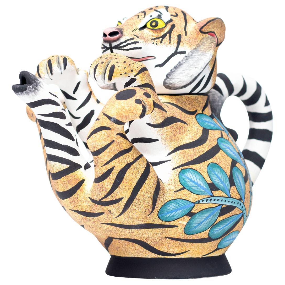 Ceramic Tiger Teapot  , hand made in South Africa For Sale 1