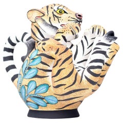 Théière en céramique avec tigre  Fabriqué à la main en Afrique du Sud