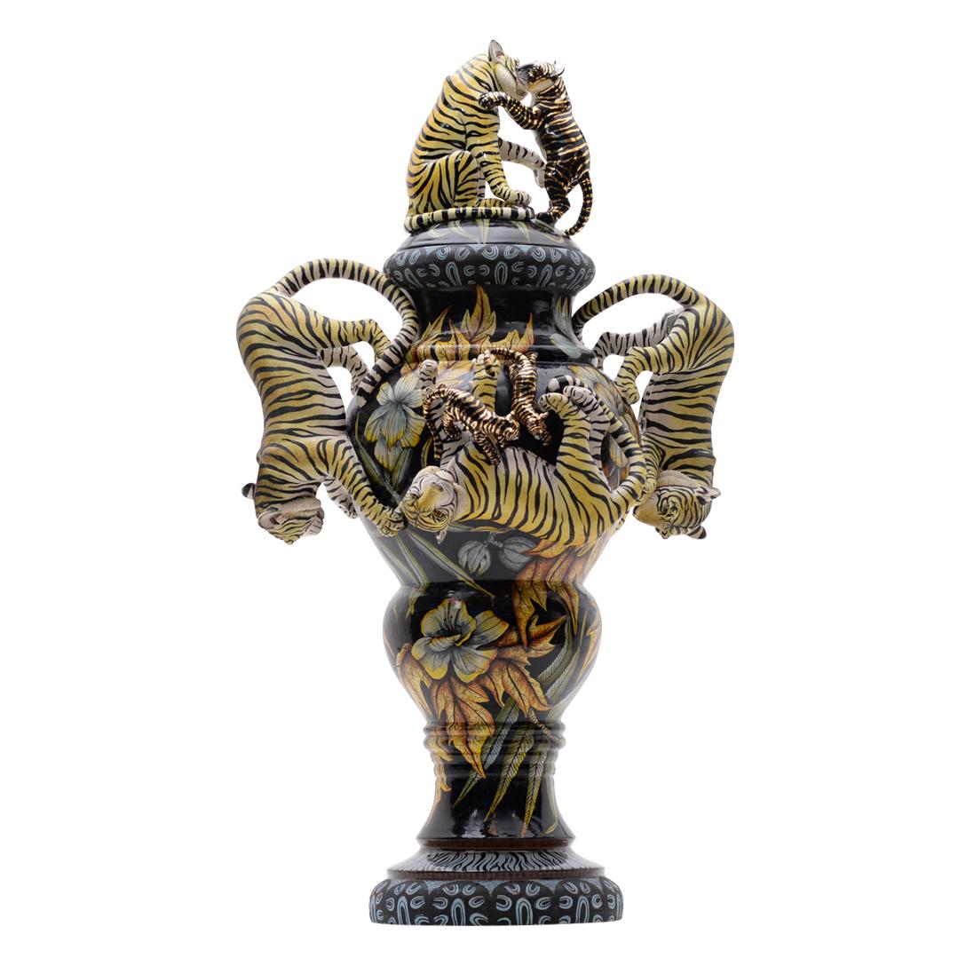 Modern Ceramic Tiger Urn , hand made in South Africa