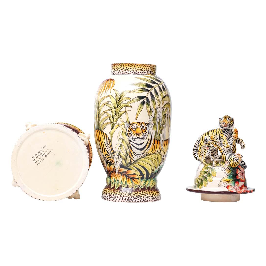 Modern Ceramic Tiger Urn, hand made in South Africa For Sale