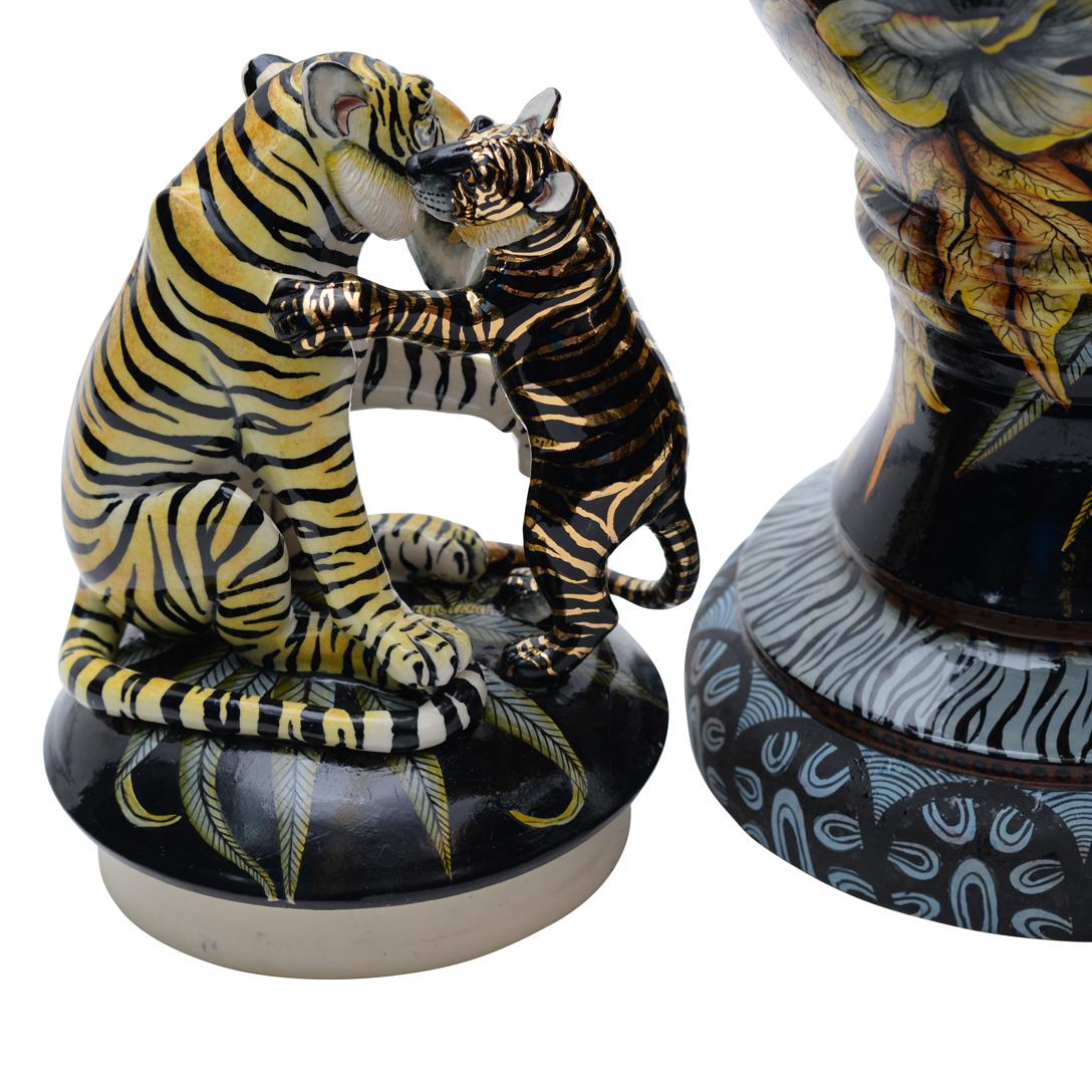 South African Ceramic Tiger Urn , hand made in South Africa