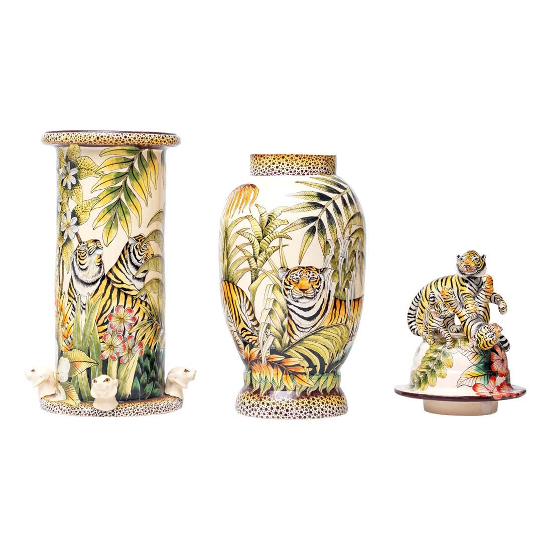 South African Ceramic Tiger Urn, hand made in South Africa For Sale