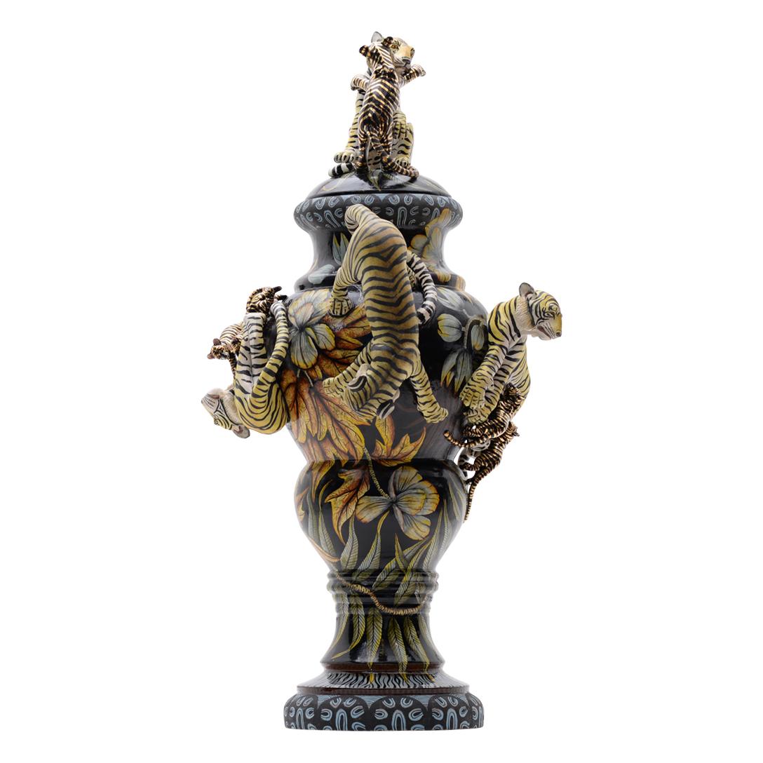 Ceramic Tiger Urn , hand made in South Africa In Excellent Condition In North Miami, FL